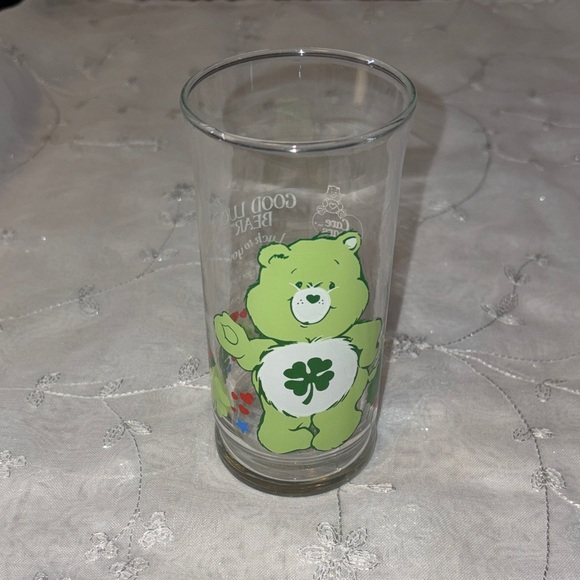 Vintage 1983 Care Bear Good Luck Bear Green Promo Glass Pizza Hut - Picture 2 of 5